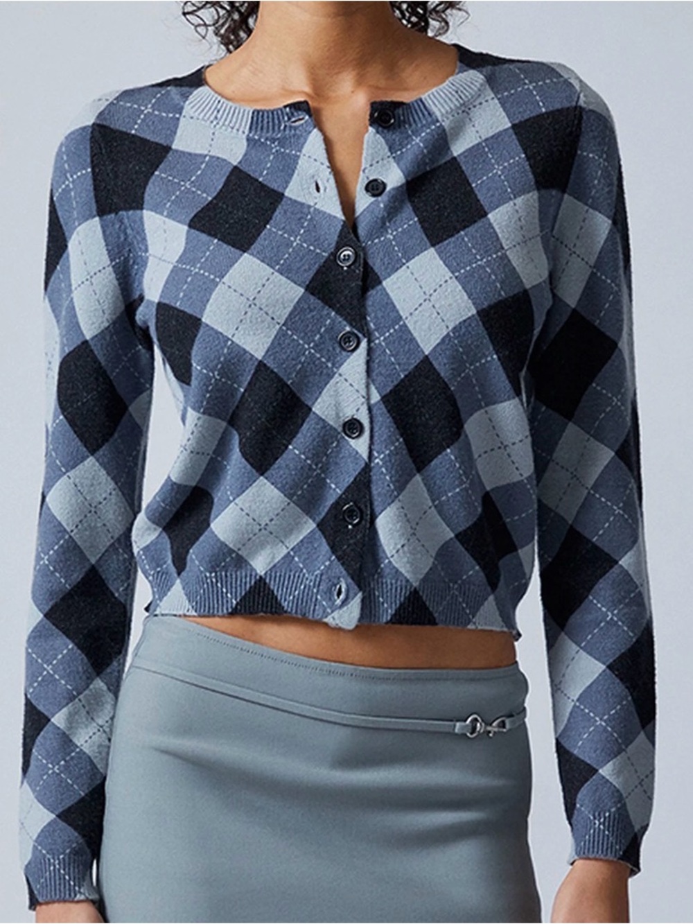 Third Charm Blue Argyle Button-Front Cardigan Sweater